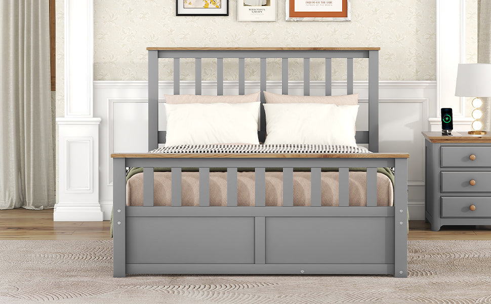 Full Size Wood Platform Bed With Two Drawers And Wooden Slat Support,Gray Natrual Gray Wood