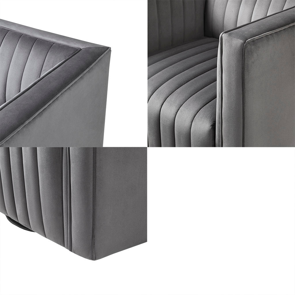 Channel Tufted Swivel Armchair Gray Polyester
