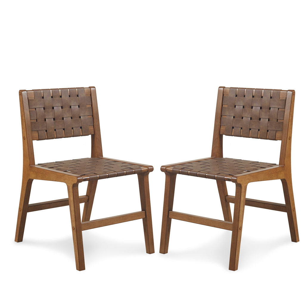 Faux Leather Woven Dining Chairs Set of 2