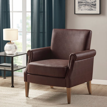 Faux Leather Accent Arm Chair Brown Polyester