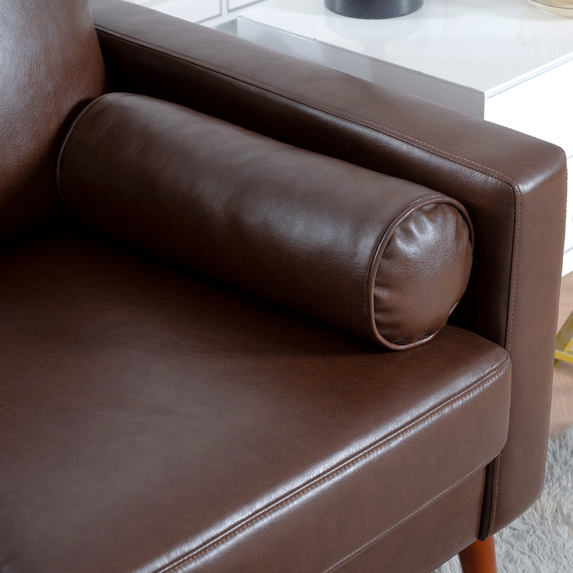 Small Sofa Couch 76.97 In . Brown 3 Seat Comfy Couches For Living Room, Mid Century Modern Couch With Iron Wood Structuresoft Cushion Sofa For Home Office Apartment Brown Foam Pu