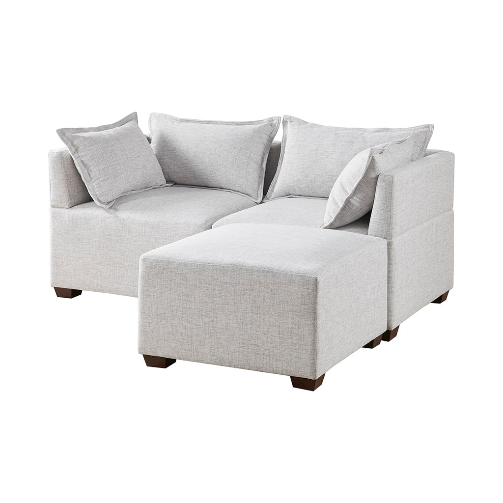 Modular Ottoman Ivory Polyester