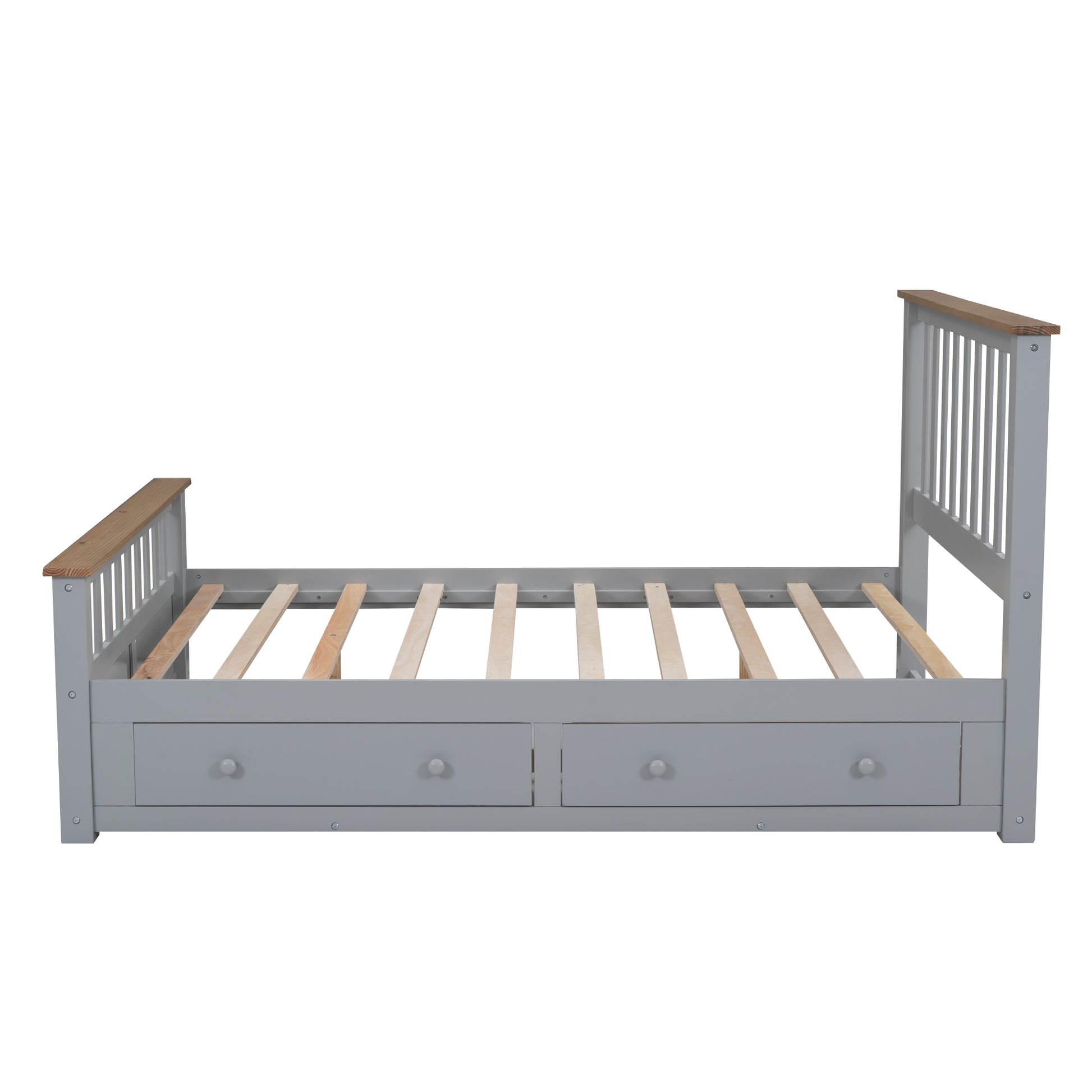 Full Size Wood Platform Bed With Two Drawers And Wooden Slat Support,Gray Natrual Gray Wood