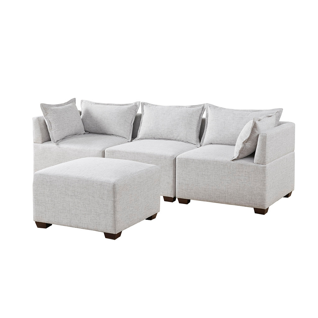 Modular Ottoman Ivory Polyester