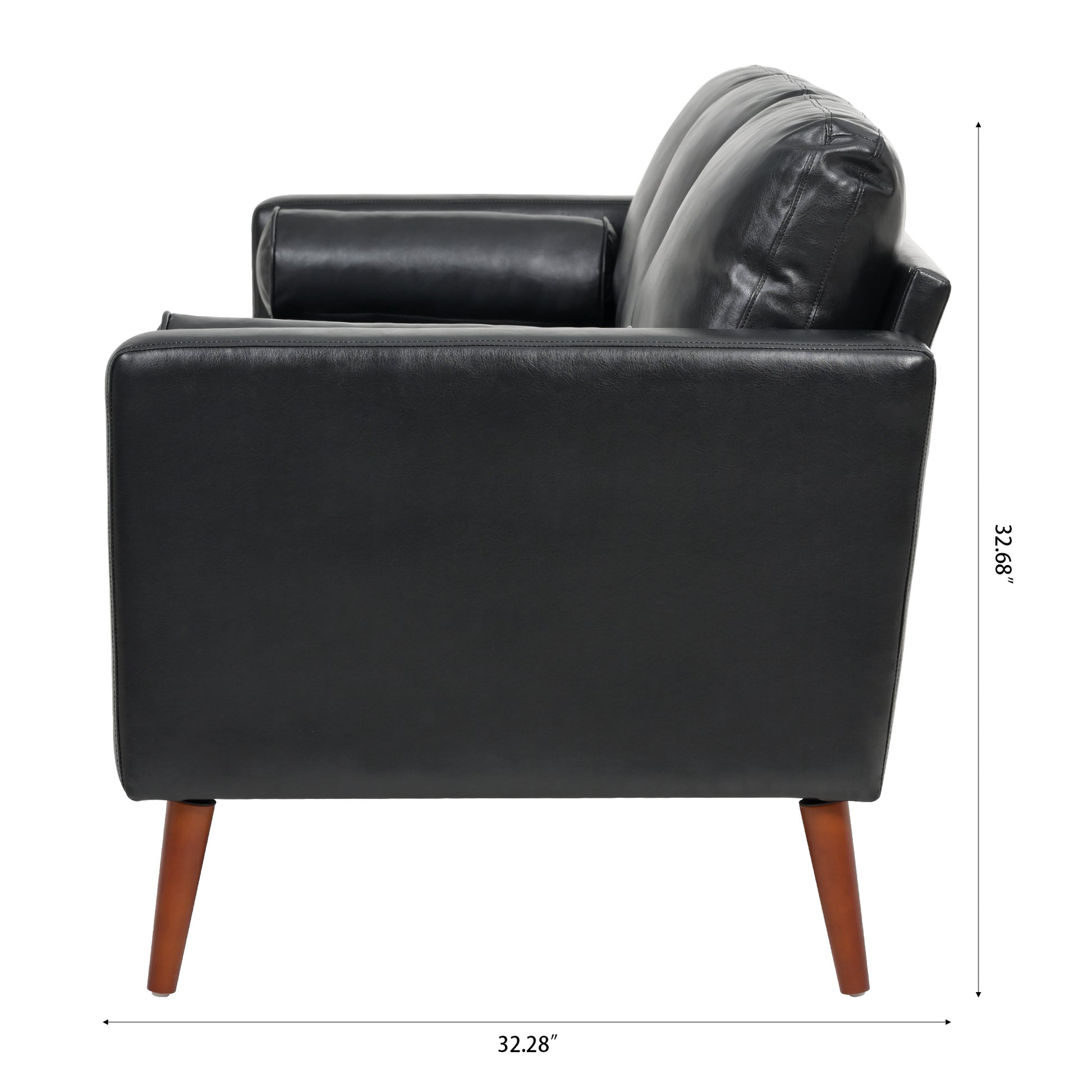 Small Sofa Couch 76.97 In . Black 3 Seat Comfy Couches For Living Room, Mid Century Modern Couch With Iron Wood Structuresoft Cushion Sofa For Home Office Apartment Black Foam Pu