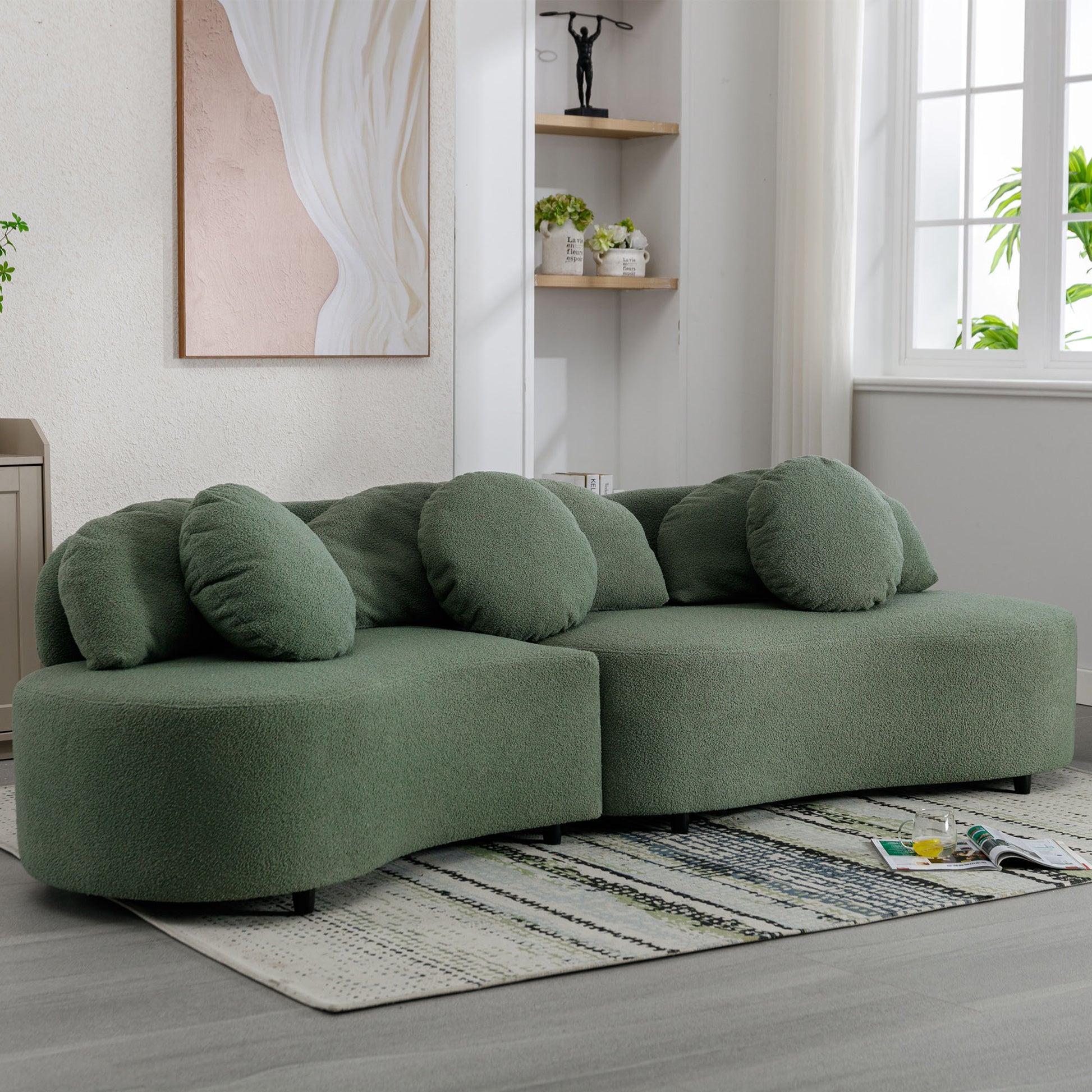 103.9" Modern Living Room Sofa Lamb Velvet Upholstered Couch Furniture For Home Or Office, Green Green Foam 2 Seat