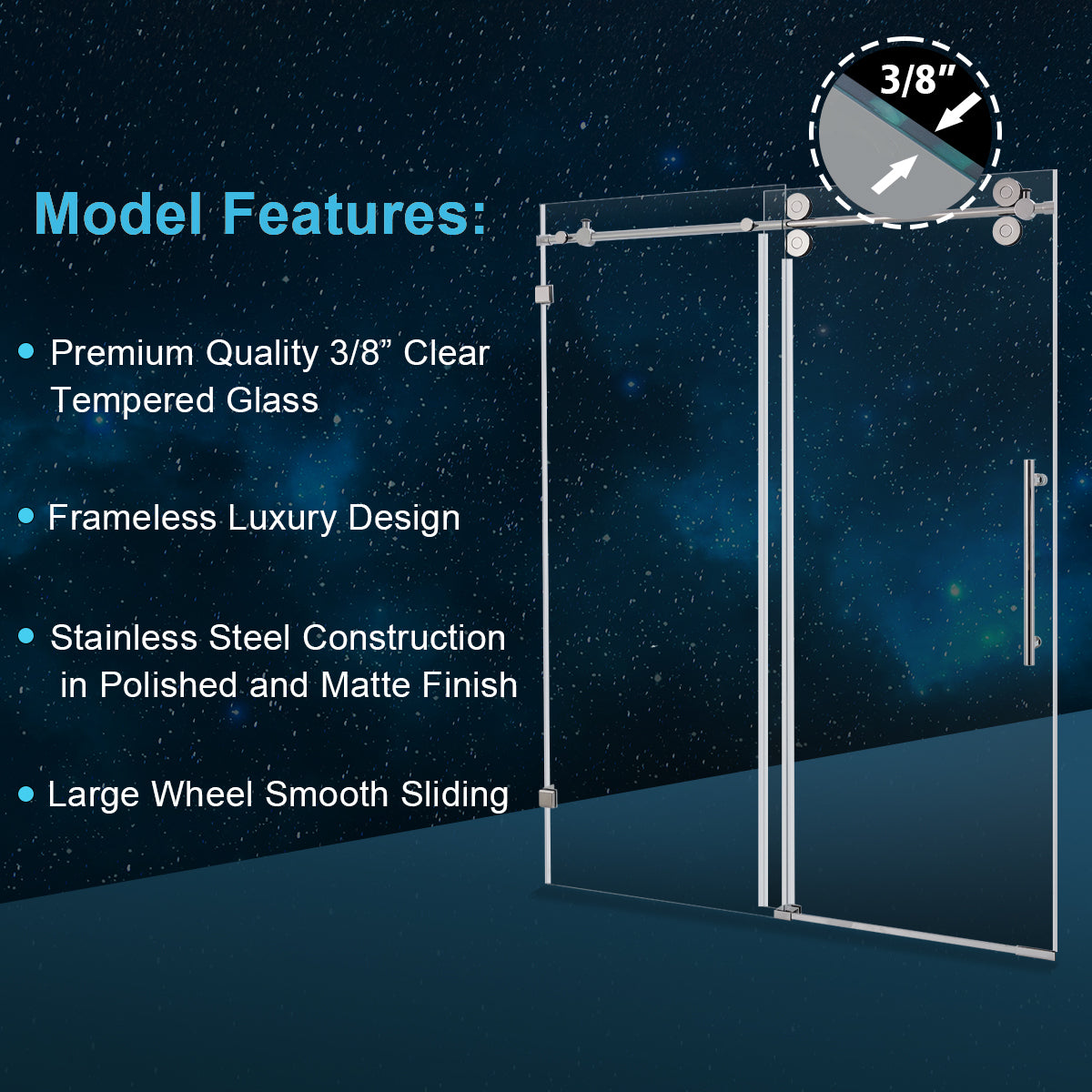 56 60 in. W x 76 in. H Sliding Frameless Shower Door chrome-stainless steel
