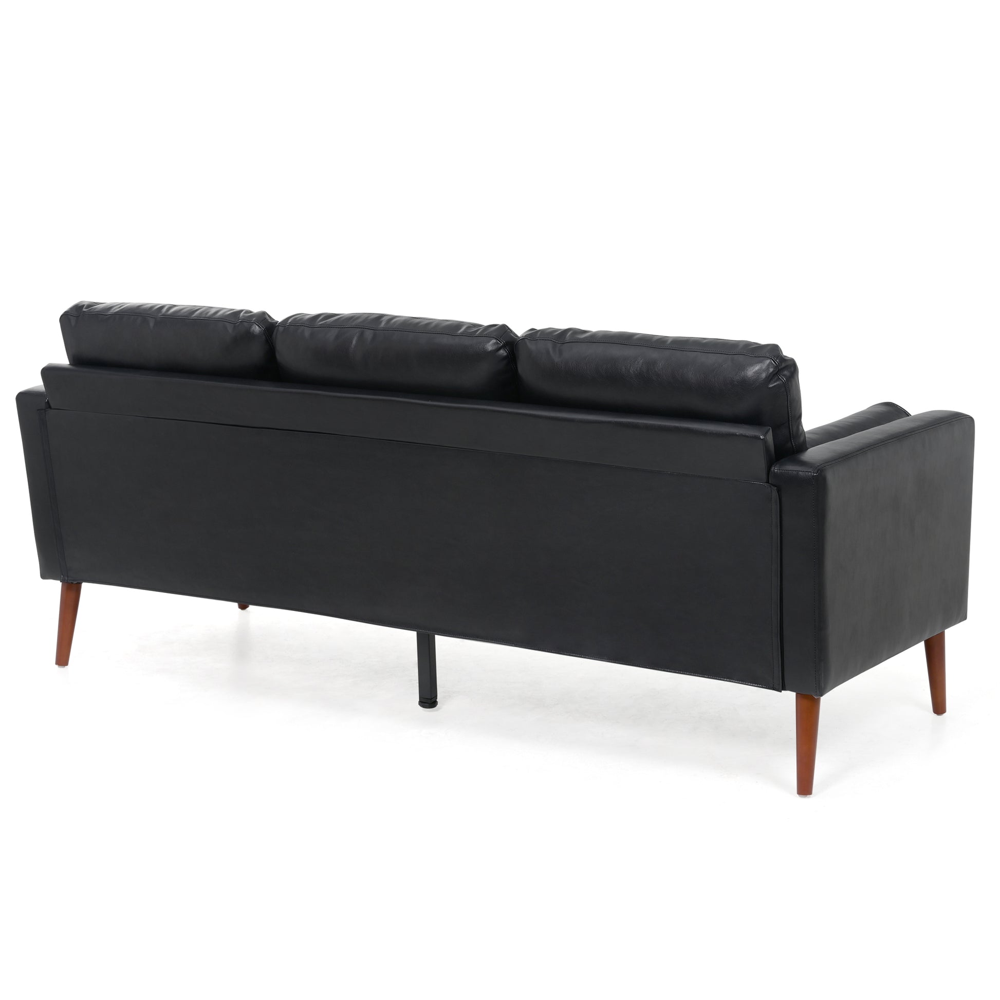 Small Sofa Couch 76.97 In . Black 3 Seat Comfy Couches For Living Room, Mid Century Modern Couch With Iron Wood Structuresoft Cushion Sofa For Home Office Apartment Black Foam Pu