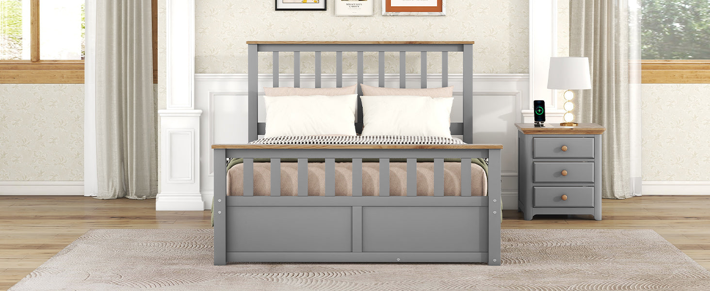 Full Size Wood Platform Bed With Two Drawers And Wooden Slat Support,Gray Natrual Gray Wood