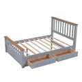 Full Size Wood Platform Bed With Two Drawers And Wooden Slat Support,Gray Natrual Gray Wood