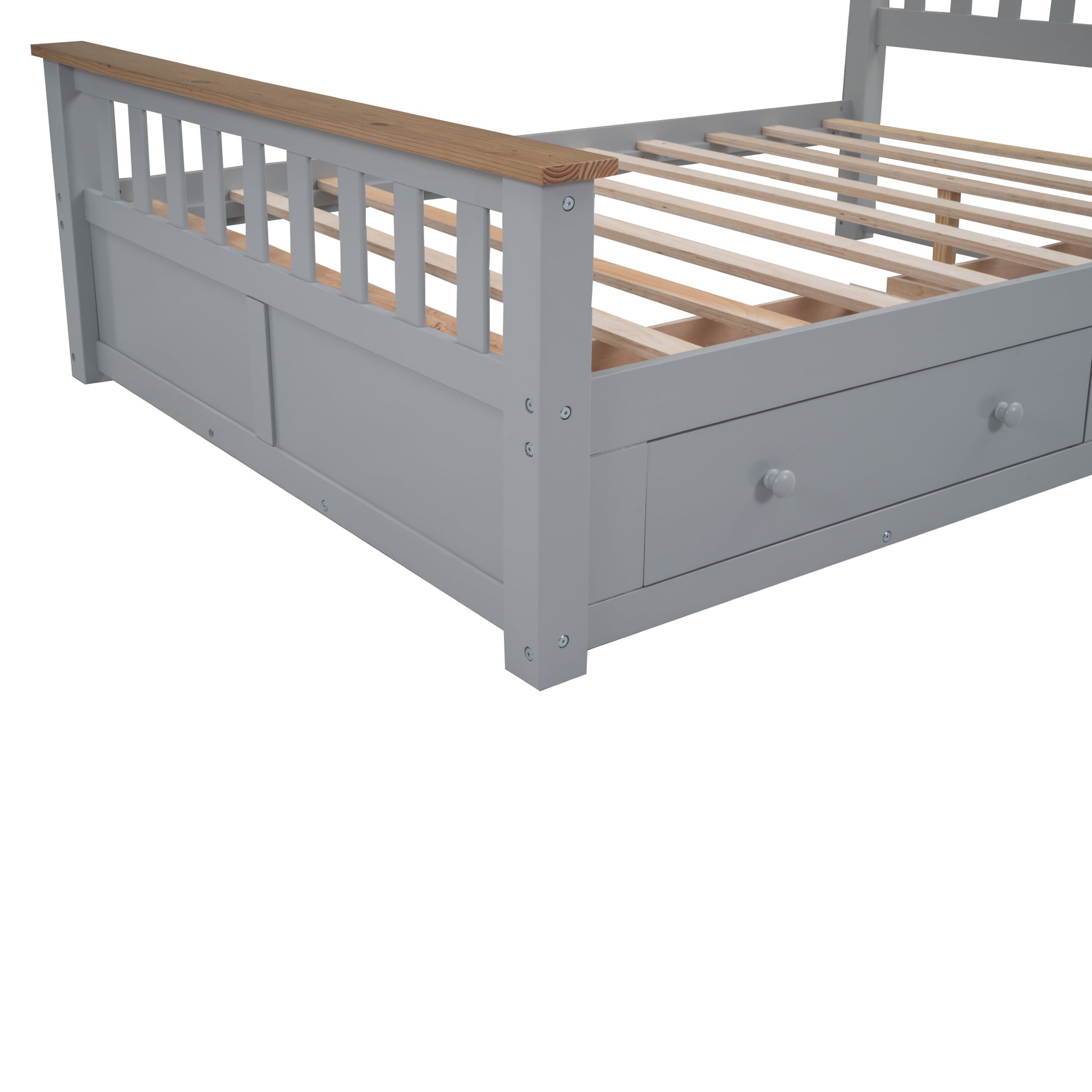 Full Size Wood Platform Bed With Two Drawers And Wooden Slat Support,Gray Natrual Gray Wood