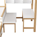 Full Size Wooden House Bed White And Original Wood Colored Frame With Drawer, Desk And Bookshelf For Children Or Guest Room White Wood
