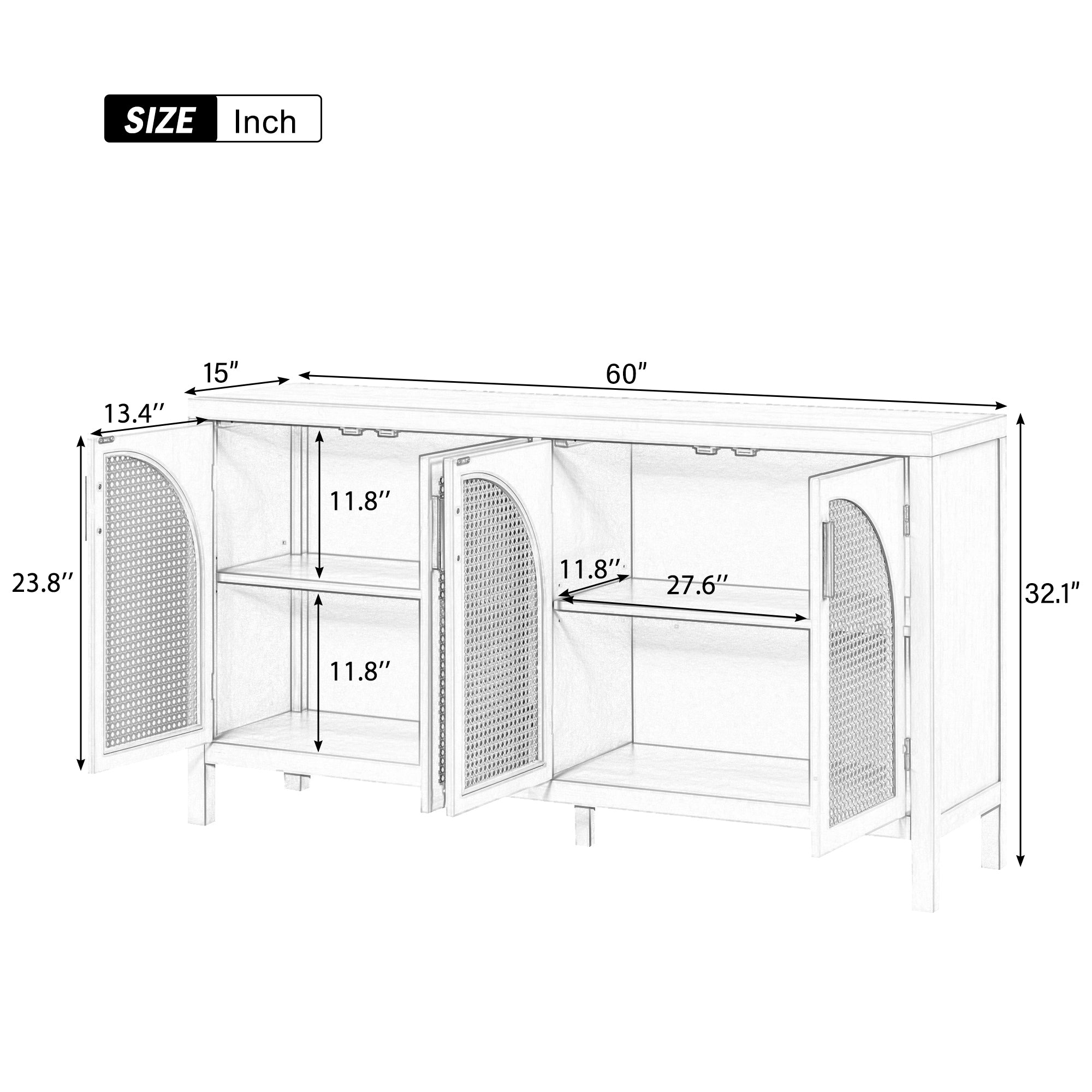 Large Storage Space Sideboard with Artificial white-solid wood+mdf