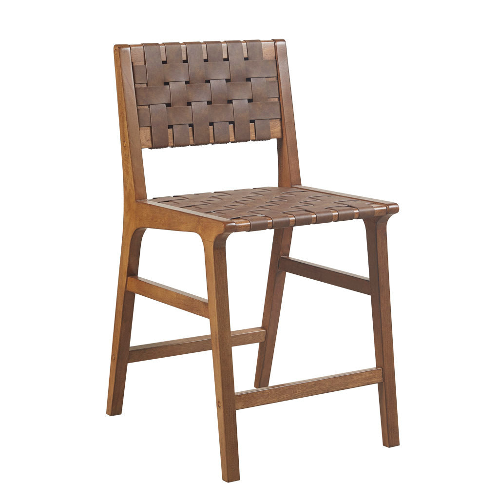 Faux Leather Woven Counter Stool 24"H Brown Polyester