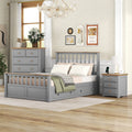 3 Pieces Bedroom Sets Full Size Platform Bed With Nightstand Usb Charging Ports And Storage Chest,Gray Natrual Gray Solid Wood