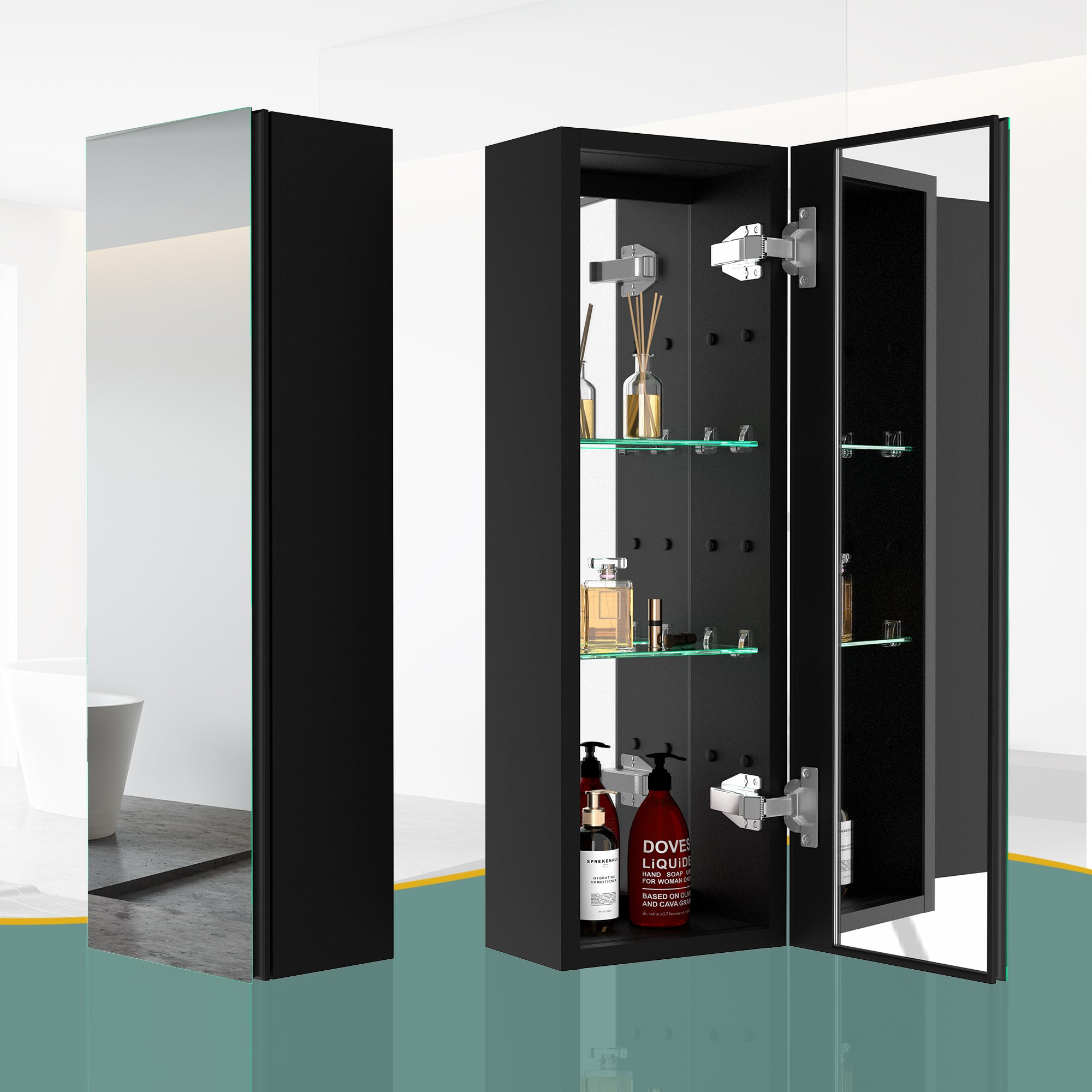 30x10 Inch Medicine Cabinets Aluminum Bathroom black-modern-aluminium