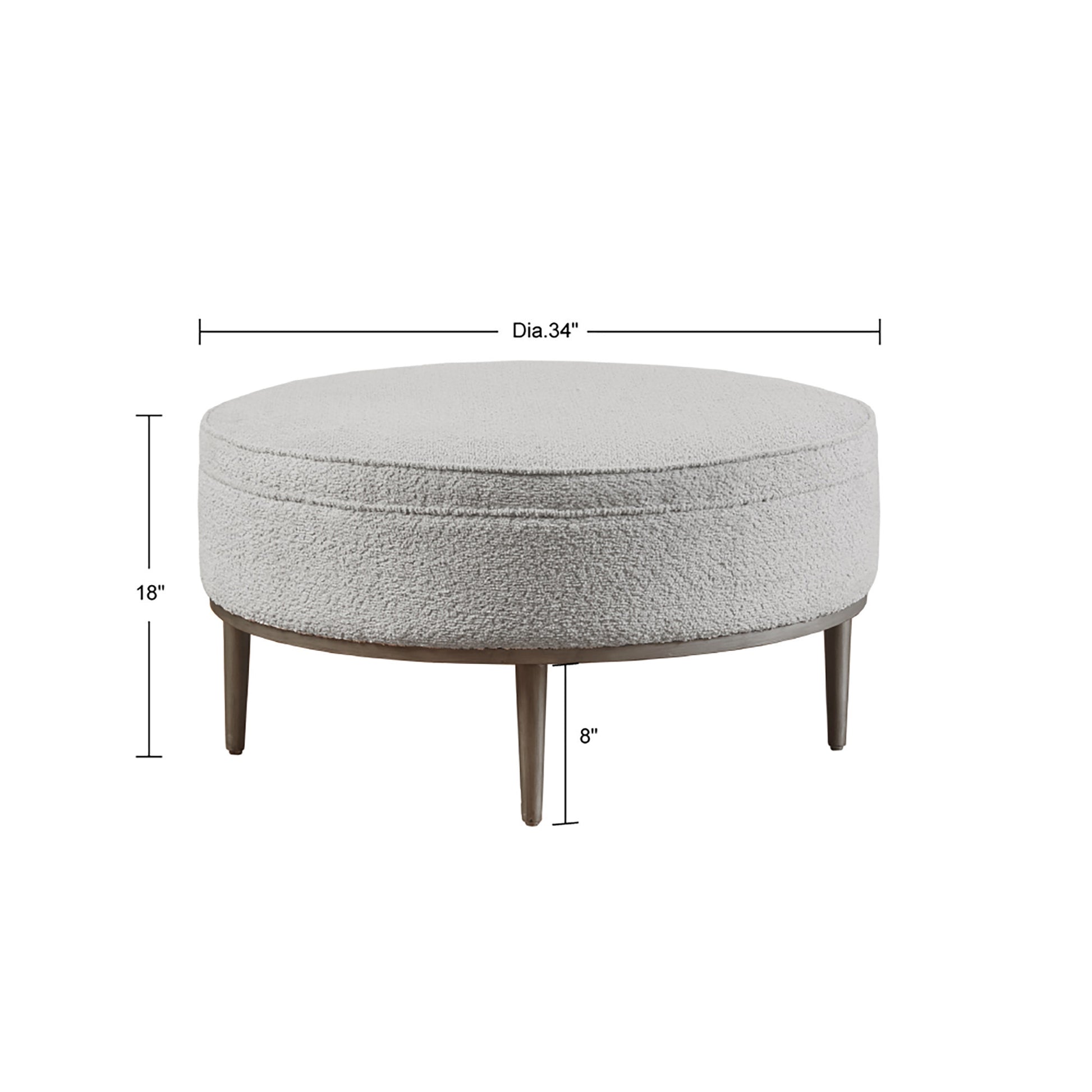 Upholstered Round Cocktail Ottoman With Metal Base 34" Dia Grey Polyester