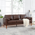 Small Sofa Couch 76.97 In . Brown 3 Seat Comfy Couches For Living Room, Mid Century Modern Couch With Iron Wood Structuresoft Cushion Sofa For Home Office Apartment Brown Foam Pu