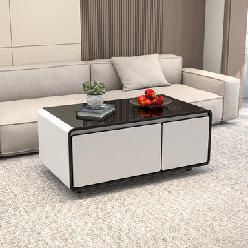 Modern Smart Coffee Table With Built In Fridge, Outlet Protection,Wireless Charging, Mechanical Temperature Control, Power Socket, Usb Interface And Ice Water Interface, White White Built In Outlets Or Usb Primary Living Space Luxury,Modern Freestanding