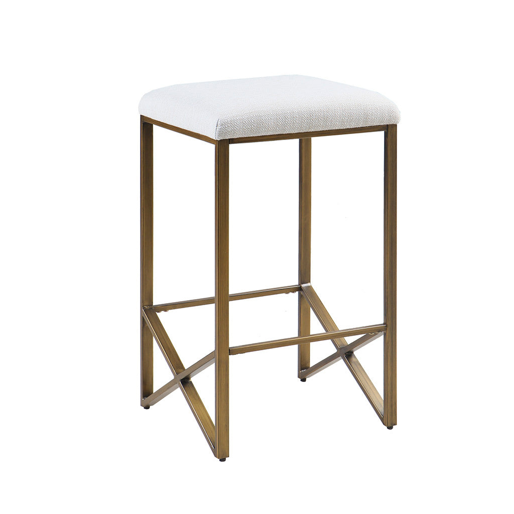 Backless Upholstered Counter Stool 26"H Ivory Wood