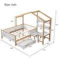 Full Size Wooden House Bed White And Original Wood Colored Frame With Drawer, Desk And Bookshelf For Children Or Guest Room White Wood