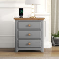 Wooden Nightstand With Usb Charging Ports And Three Drawers,End Table For Bedroom,Gray Natrual Gray Wood