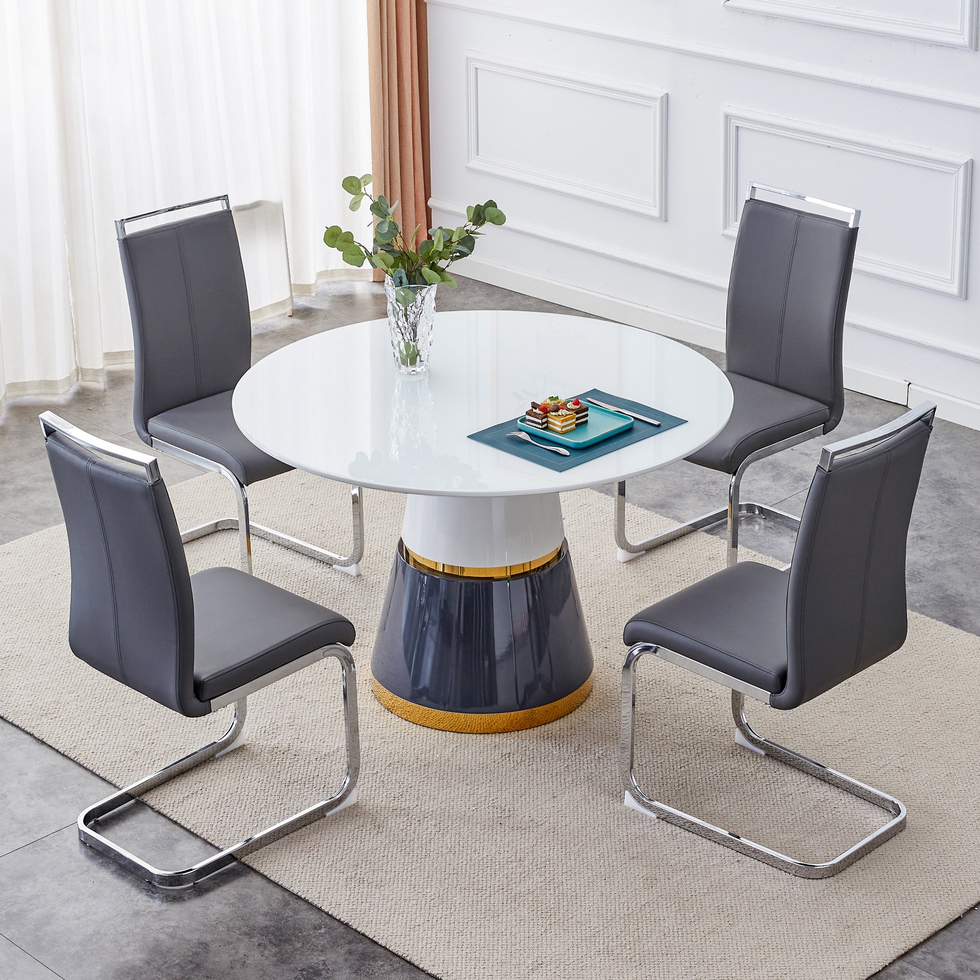 Modern Minimalist Luxury Mdf Material Circular Dining Table. Computer Desk. Game Table. Office Desk. Suitable For Restaurants, Living Rooms, Terraces, And Kitchens. 47.24''47.24''29.92 White Mdf