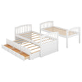 Twin Over Twin Wood Bunk Bed With Trundle And Drawers,White Box Spring Not Required Twin White Wood Bedroom Pine Bunk Pine