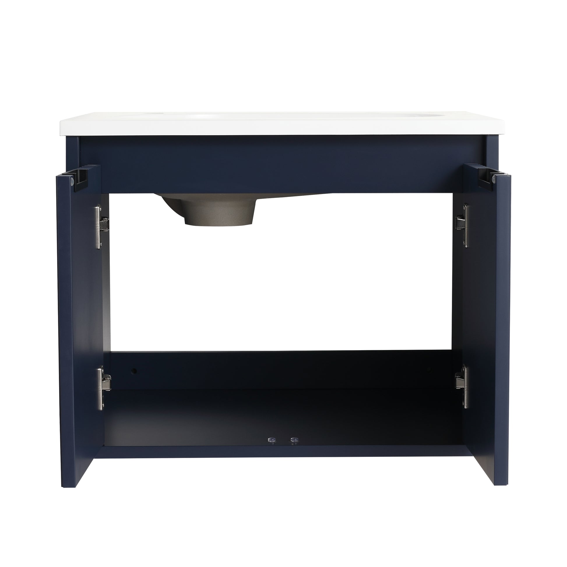 24" Floating Bathroom Vanity With Drop Shaped Resin Sink Navy Blue 2 Bathroom Wall Mounted Modern Plywood