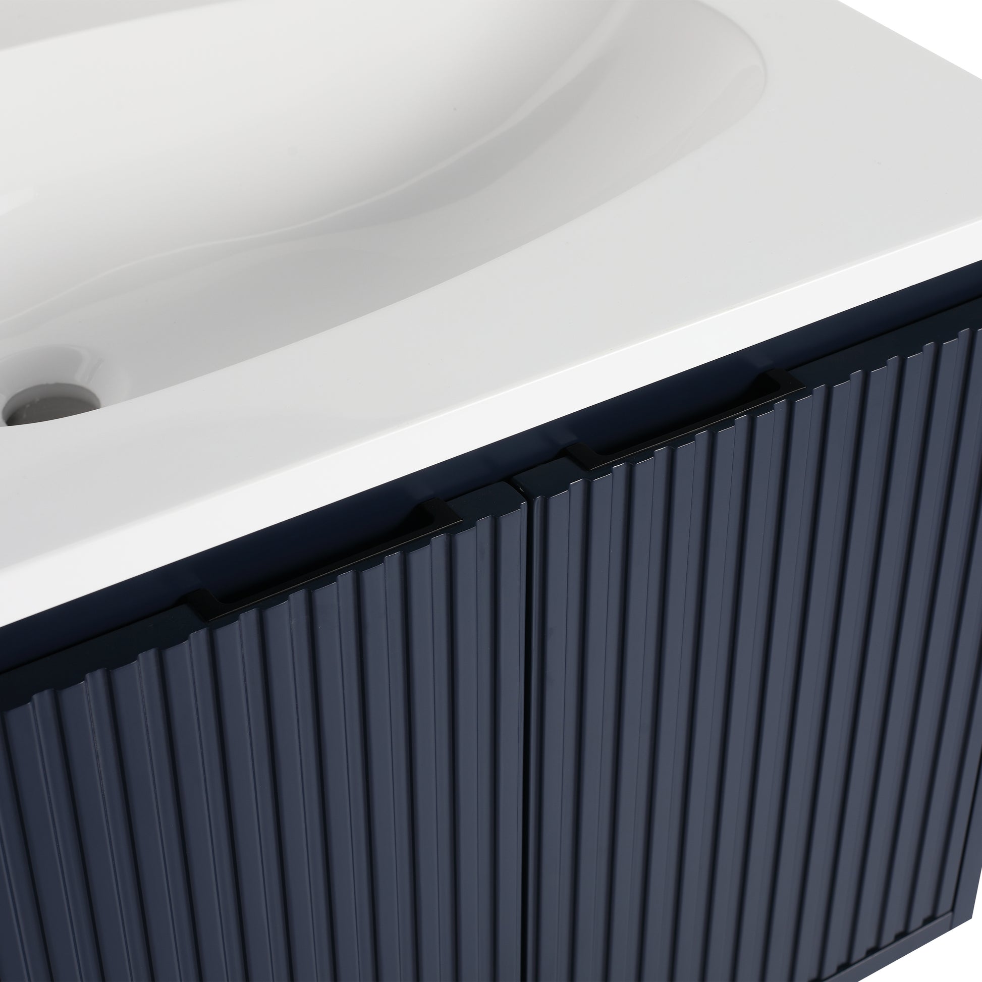 24" Floating Bathroom Vanity With Drop Shaped Resin Sink Navy Blue 2 Bathroom Wall Mounted Modern Plywood