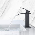 Waterfall Spout Bathroom Faucet,Single Handle Bathroom Vanity Sink Faucet Matte Black Stainless Steel