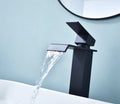 Waterfall Spout Bathroom Faucet,Single Handle Bathroom Vanity Sink Faucet Matte Black Stainless Steel