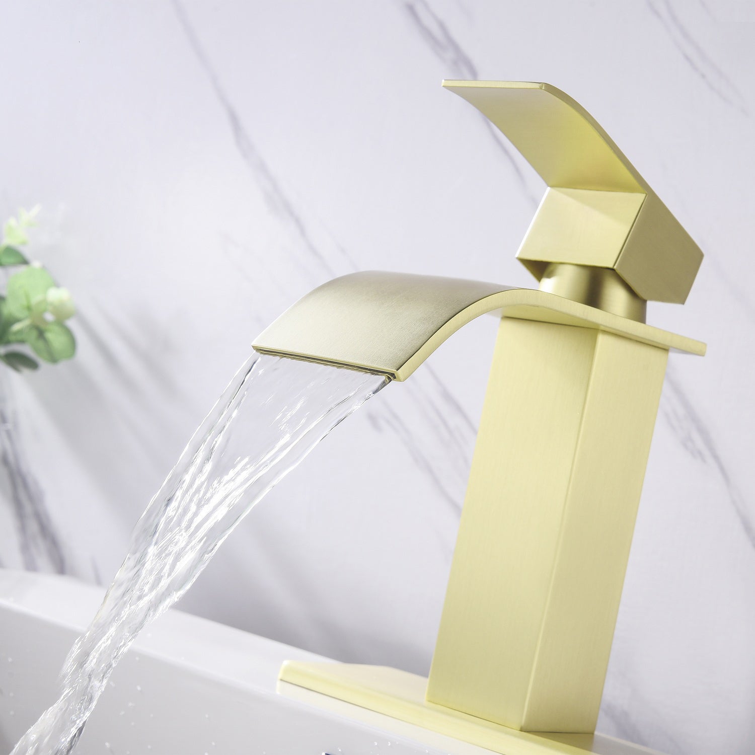 Waterfall Spout Bathroom Faucet,Single Handle Bathroom Vanity Sink Faucet Gold Stainless Steel