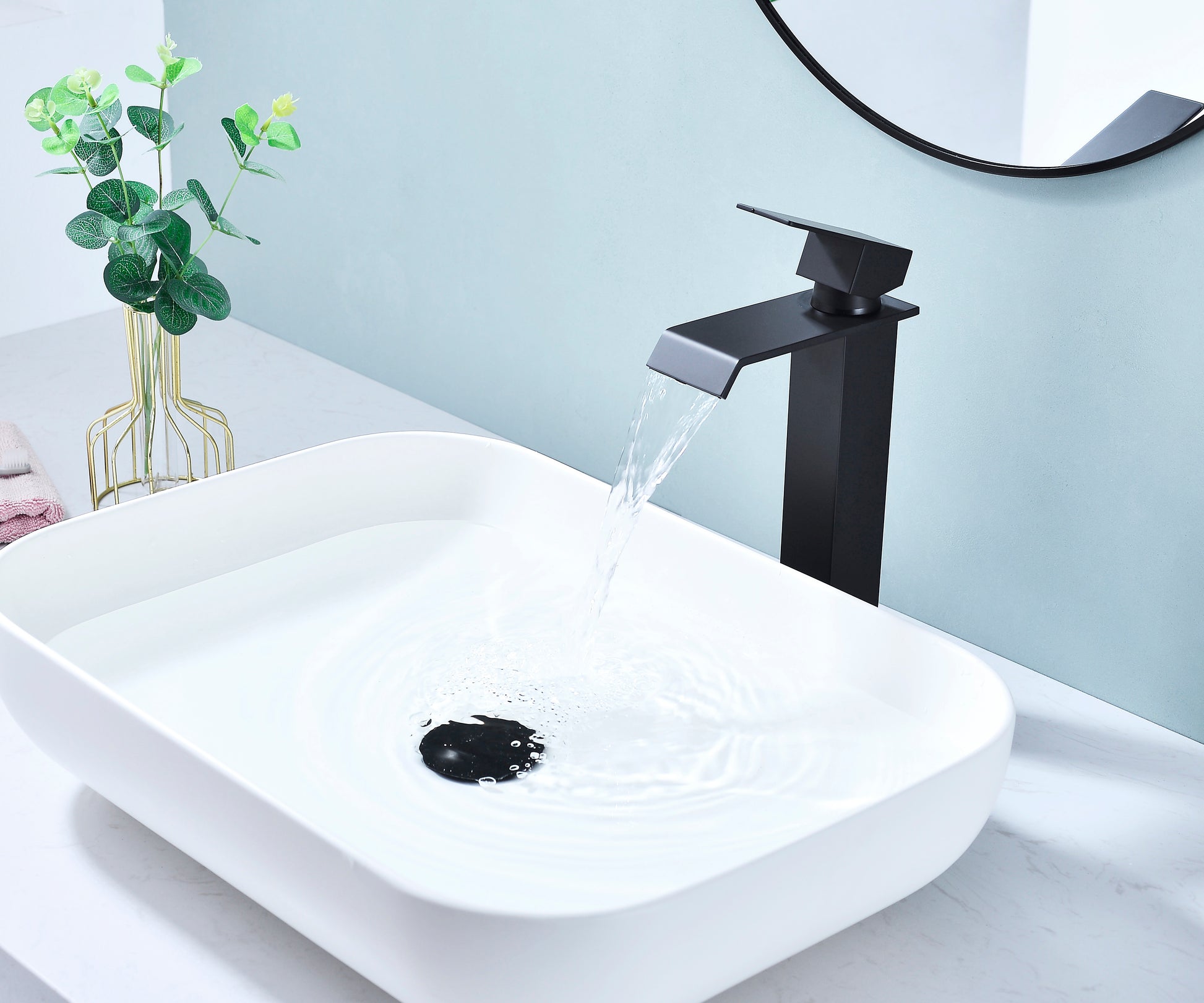 Waterfall Spout Bathroom Faucet,Single Handle Bathroom Vanity Sink Faucet Matte Black Stainless Steel