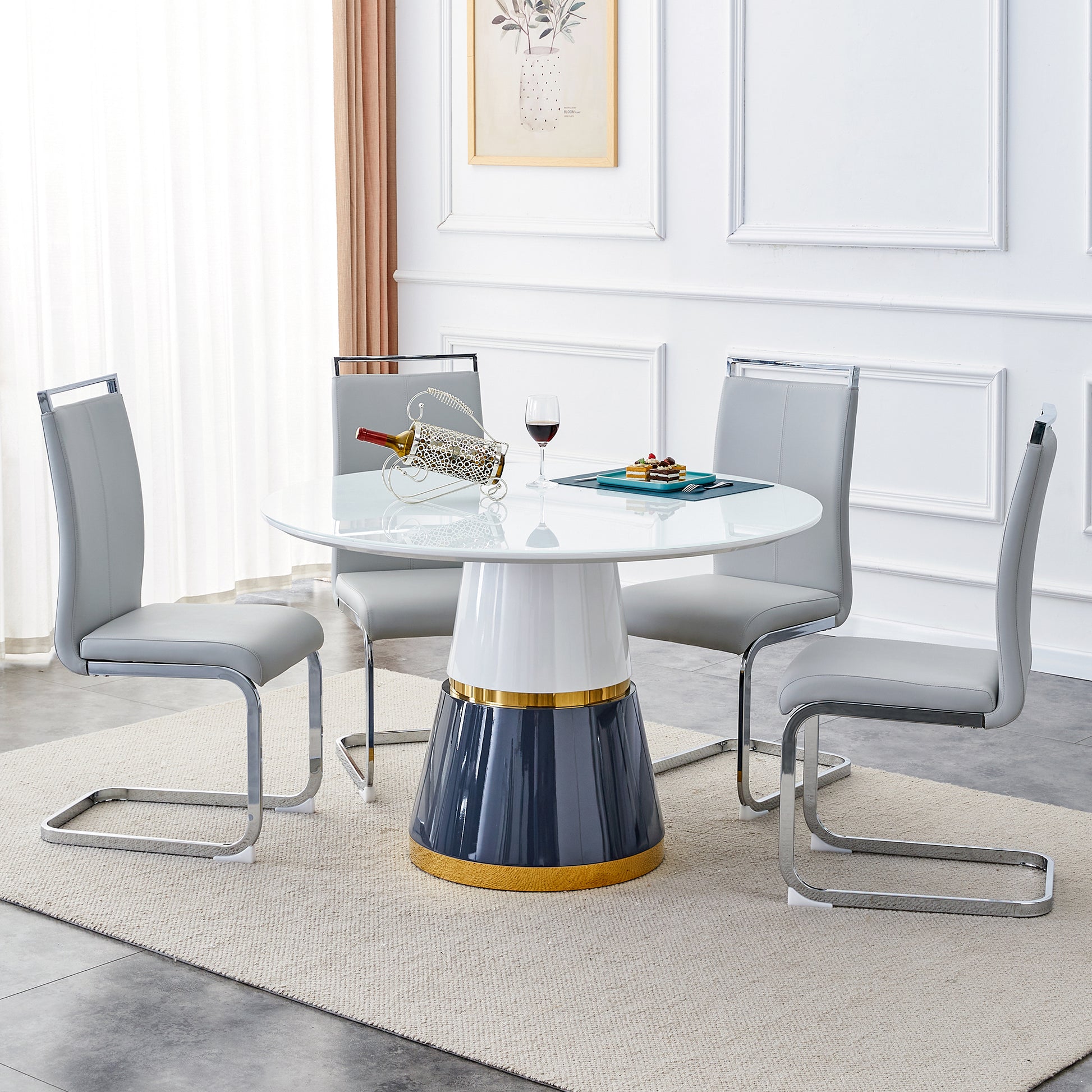 Modern Minimalist Luxury Mdf Material Circular Dining Table. Computer Desk. Game Table. Office Desk. Suitable For Restaurants, Living Rooms, Terraces, And Kitchens. 47.24''47.24''29.92 White Mdf