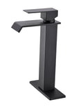 Waterfall Spout Bathroom Faucet,Single Handle Bathroom Vanity Sink Faucet Matte Black Stainless Steel