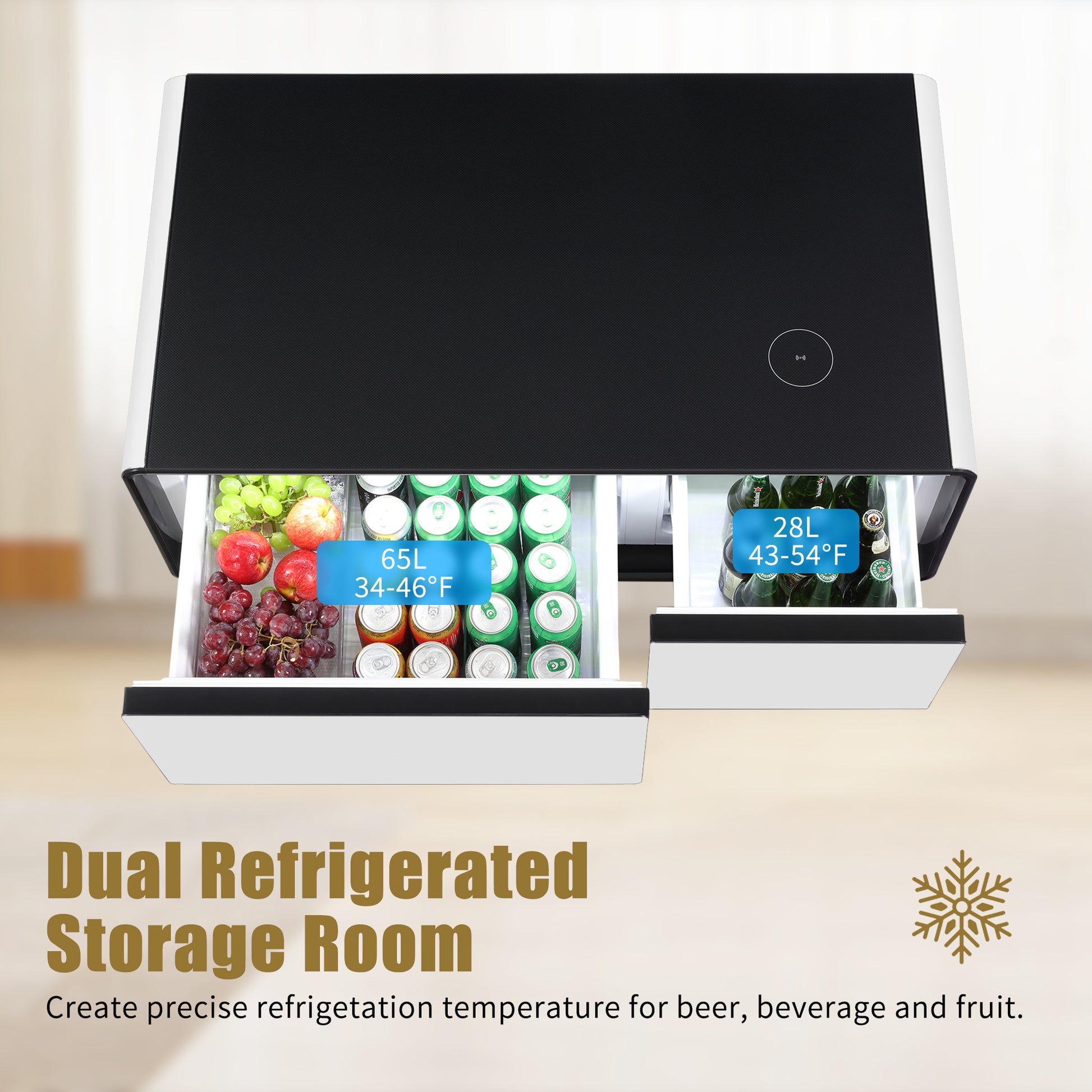 Modern Smart Coffee Table with Built in Fridge, Outlet white-built-in outlets or usb-primary living