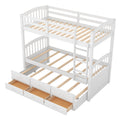 Twin Over Twin Wood Bunk Bed With Trundle And Drawers,White Box Spring Not Required Twin White Wood Bedroom Pine Bunk Pine