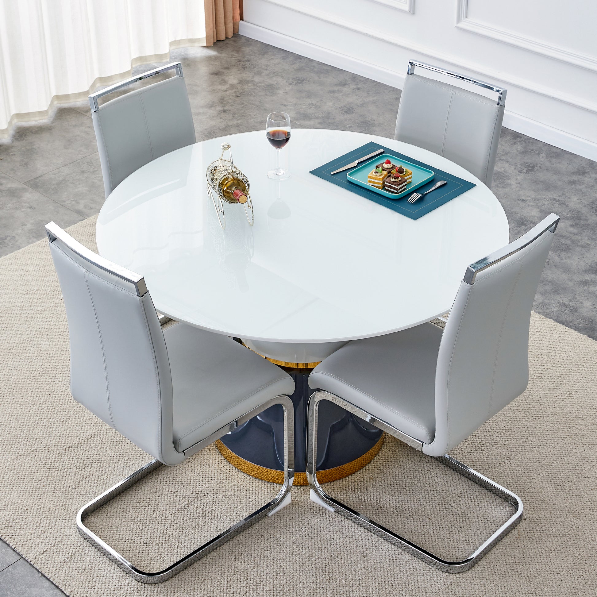 Modern Minimalist Luxury Mdf Material Circular Dining Table. Computer Desk. Game Table. Office Desk. Suitable For Restaurants, Living Rooms, Terraces, And Kitchens. 47.24''47.24''29.92 White Mdf