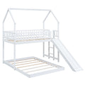 Twin Over Full House Bunk Bed With Slide And Built In Ladder, Full Length Guardrail, White White Pine