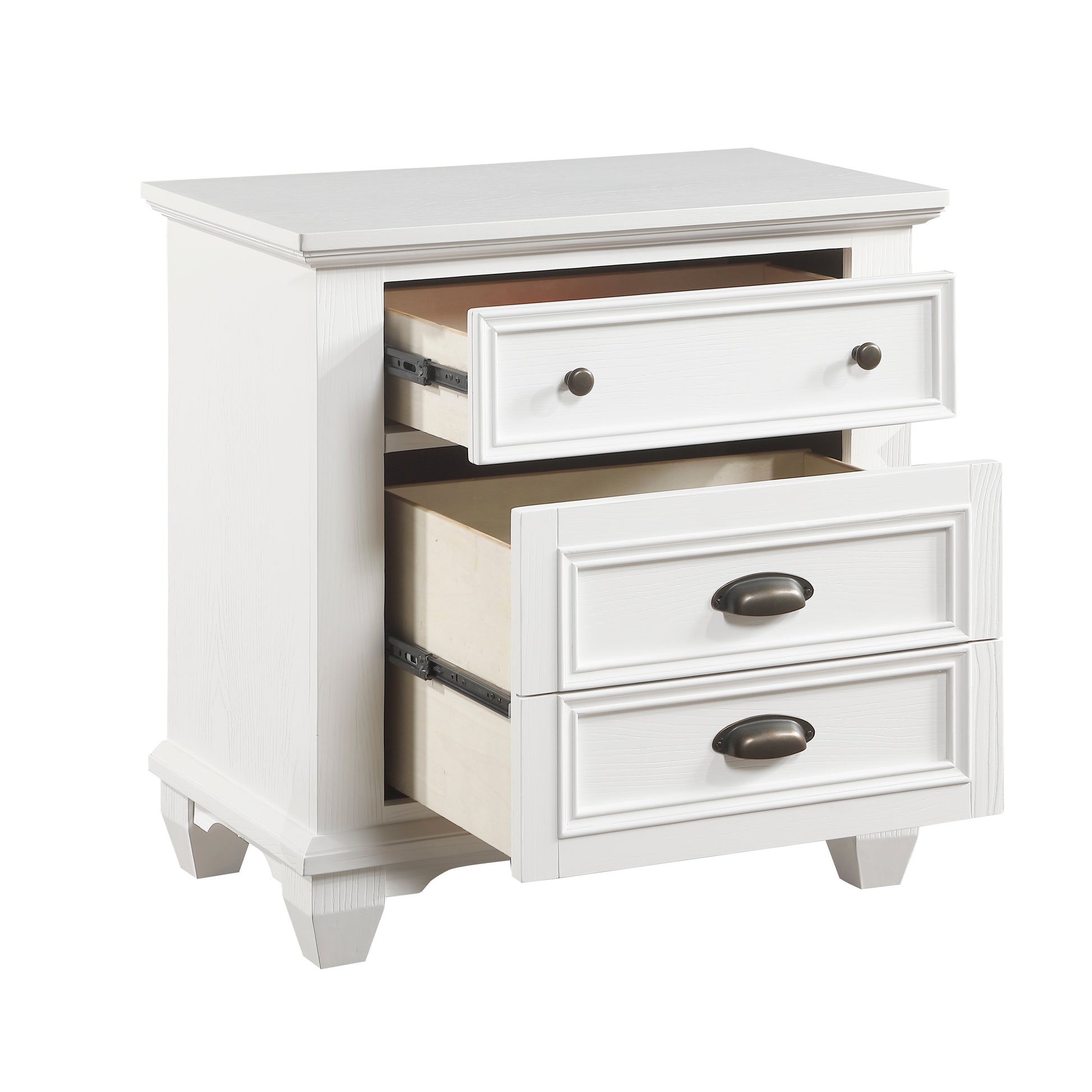 White Finish Two Drawers Nightstand 1Pc Traditional Framing Wooden Bedroom Furniture White 2 Drawers Wood