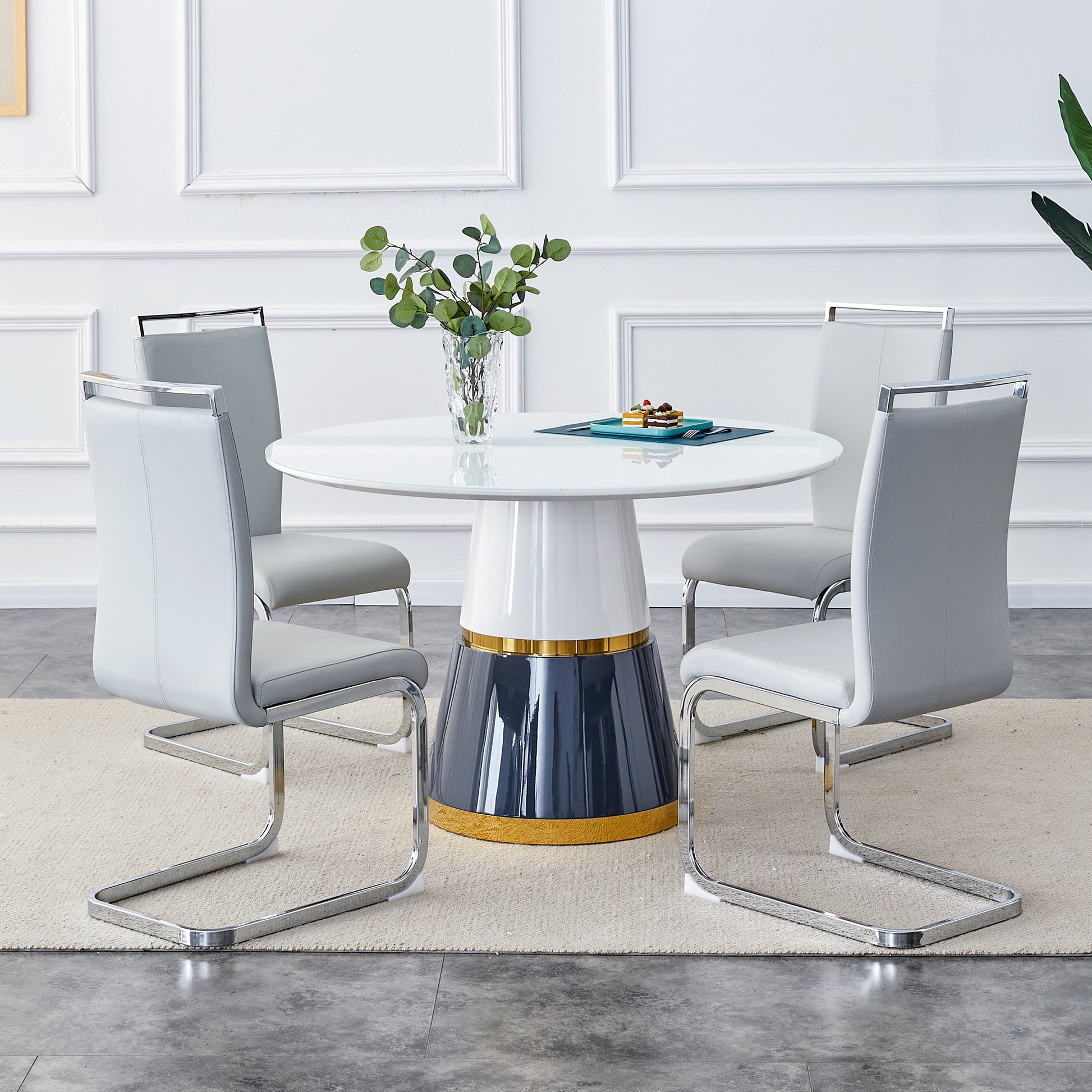 Modern Minimalist Luxury Mdf Material Circular Dining Table. Computer Desk. Game Table. Office Desk. Suitable For Restaurants, Living Rooms, Terraces, And Kitchens. 47.24''47.24''29.92 White Mdf