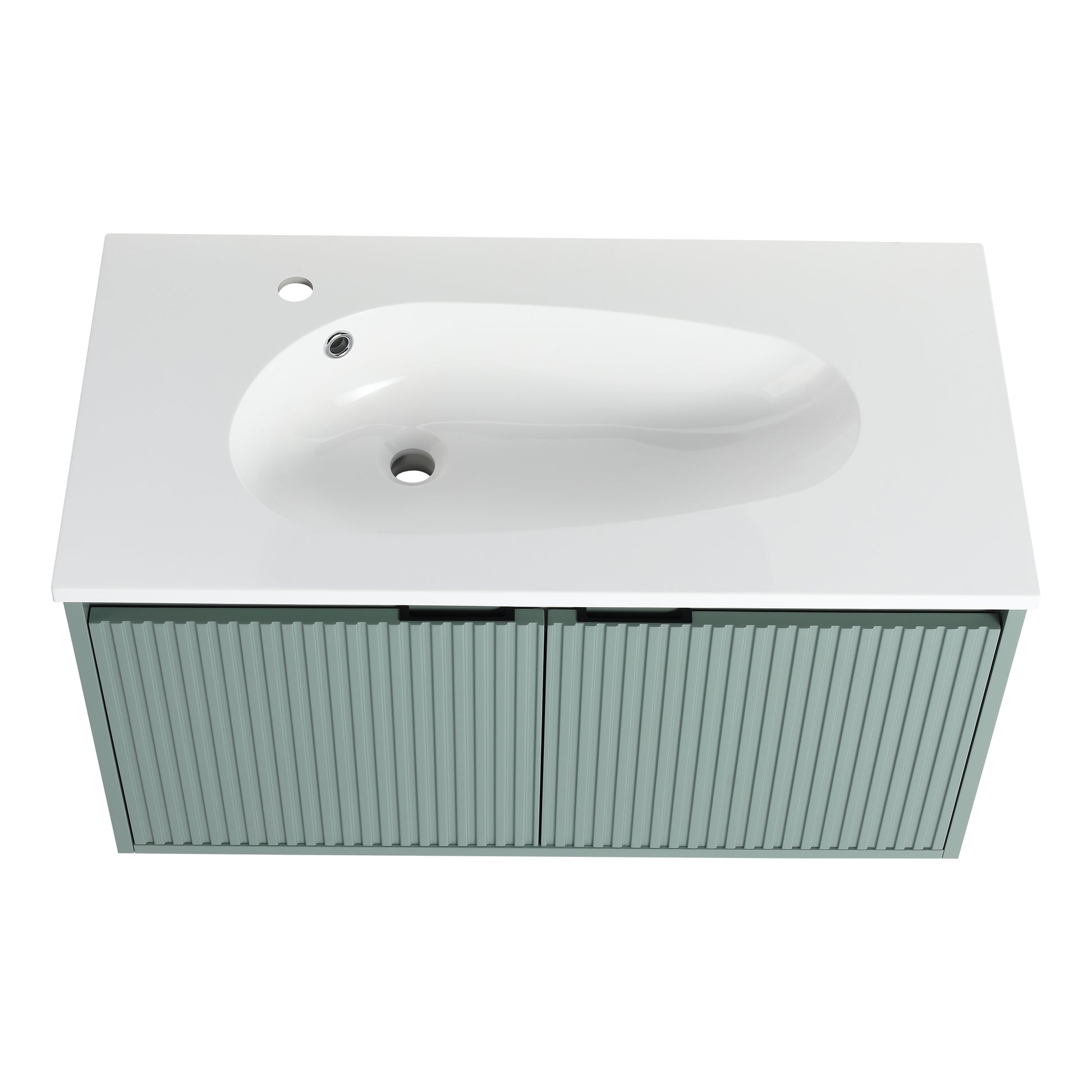 36" Floating Bathroom Vanity With Drop Shaped Resin Sink Green 2 Bathroom Wall Mounted Modern Plywood