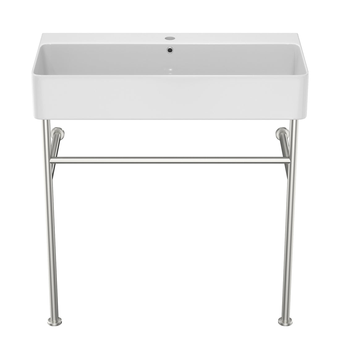 32" Bathroom Console Sink With Overflow,Ceramic Console Sink White Basin Polished Nicke Legs White Ceramic