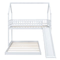 Twin Over Full House Bunk Bed With Slide And Built In Ladder, Full Length Guardrail, White White Pine