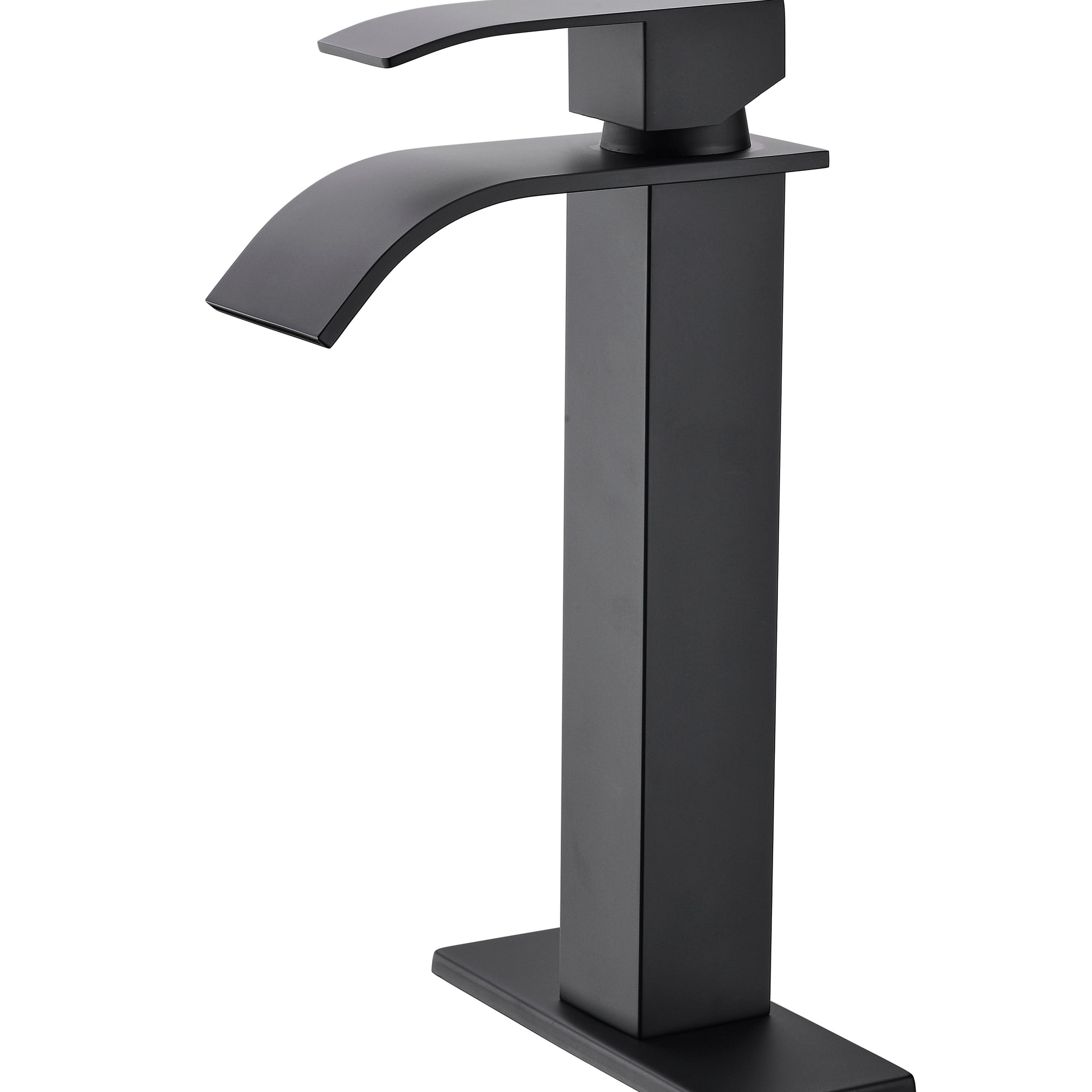 Waterfall Spout Bathroom Faucet,Single Handle Bathroom Vanity Sink Faucet Matte Black Stainless Steel