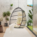 Outdoor Garden Rattan Egg Swing Chair Hanging Chair Wood Yes Complete Patio Set Khaki Yellow Uv Resistant Frame Water Resistant Cushion Garden & Outdoor American Design Complete Patio Sets