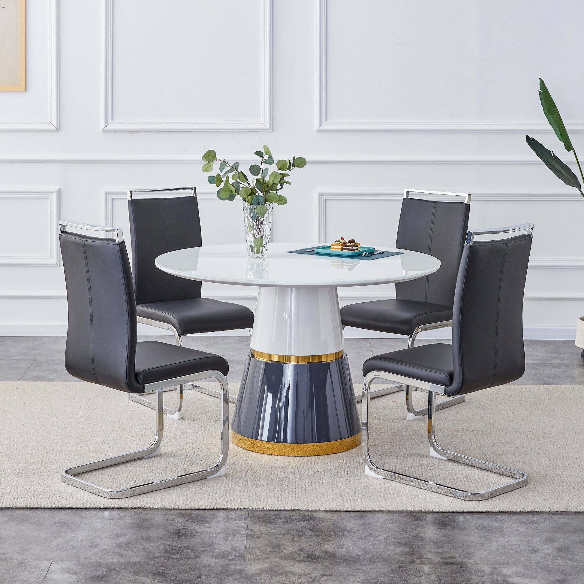 Modern Minimalist Luxury Mdf Material Circular Dining Table. Computer Desk. Game Table. Office Desk. Suitable For Restaurants, Living Rooms, Terraces, And Kitchens. 47.24''47.24''29.92 White Mdf