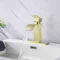 Waterfall Spout Bathroom Faucet,Single Handle Bathroom Vanity Sink Faucet Gold Stainless Steel