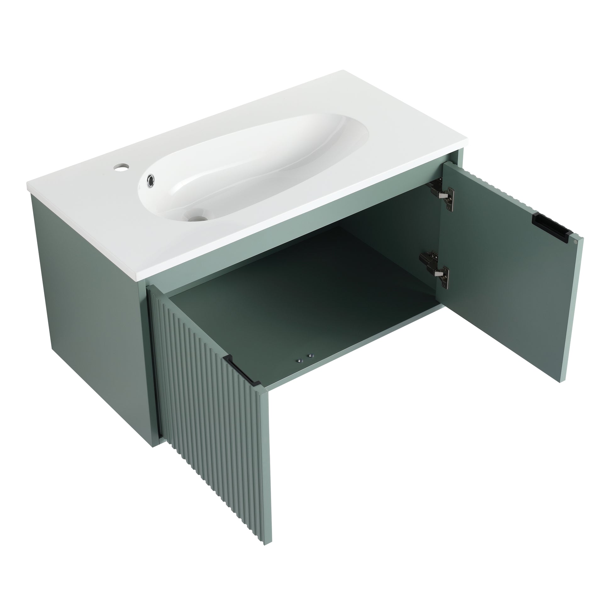 36" Floating Bathroom Vanity With Drop Shaped Resin Sink Green 2 Bathroom Wall Mounted Modern Plywood